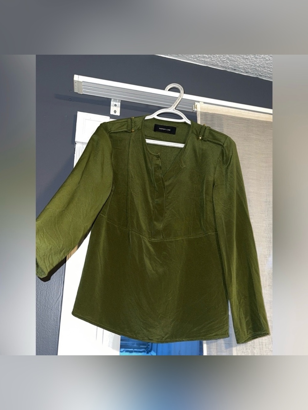 Derek Lam olive green silk long-sleeve blouse